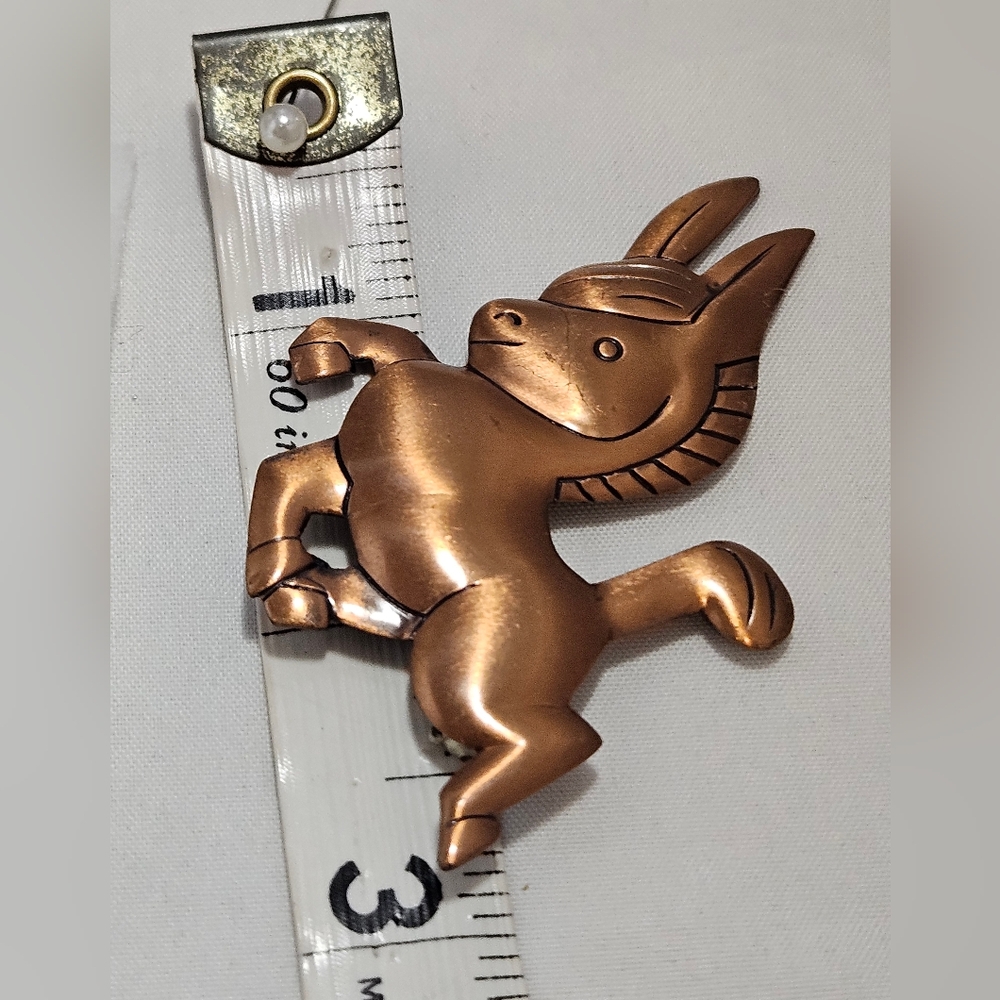Vintage Solid Copper Prancing Donkey Brooch Pin - image 4